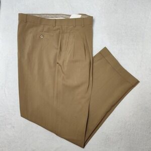 Zanella Pants Mens 38x32 Beige Pleated Wool Classic Straight Dress Slacks Suit